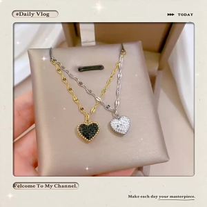 AE[ Thép titan nguyên chất ] Dây chuyền vàng thật hình trái tim hai mặt phong cách tối giản dành cho nữ ins Phụ kiện dây chuyền xương quai xanh thời thượng