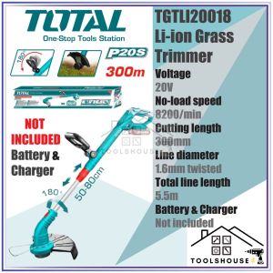 【TOTAL】20V Lithium Grass Trimmer | 1.6mm Twisted Line | 5.5m Line Length | Household Lawn Mower | Weed Cutter (Battery Sold Separately)