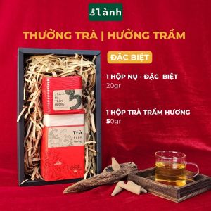 Bộ Quà Tặng Hưởng Trầm Hương Thưởng Trà  3 Lành Lễ Tết 2025 Giáng Sinh Mong An Yên Tài Lộc Phúc Lành Quà Tết
