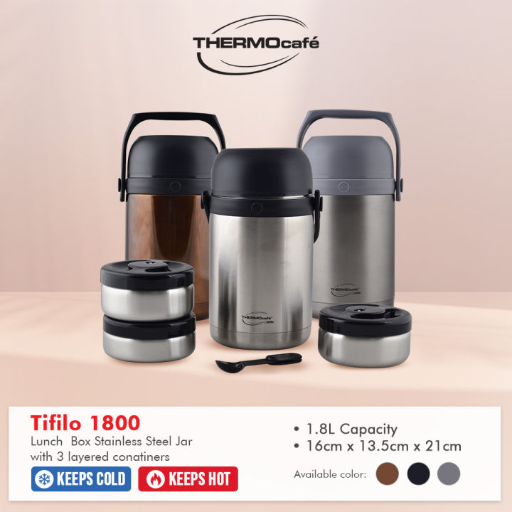 Thermocafe Lunch Box Stainless Steel Jar 1.8 with 3 layered containers