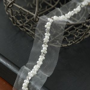 OPEAREY Pearl Beaded Pearl Beaded Trim Width 3.5/4cm Rhinestone Lace Trim Ribbon Decoration Applique Trim Ribbon DIY Sewing