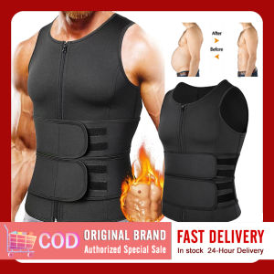 Men Body Shaper Waist Trainer Vest Slimming Sauna Sweat Compression Fat Burner Workout Fitness Suits Tank Tops Double Belt Sweat Shirt Belly Reducing Corset Undershirt Abdomen Shapewear