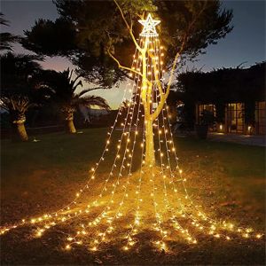 AISEO Star Lamp String Waterfall Lamp Courtyard Outdoor Camping Garden Hanging Tree Lamp Christmas LED Lamp