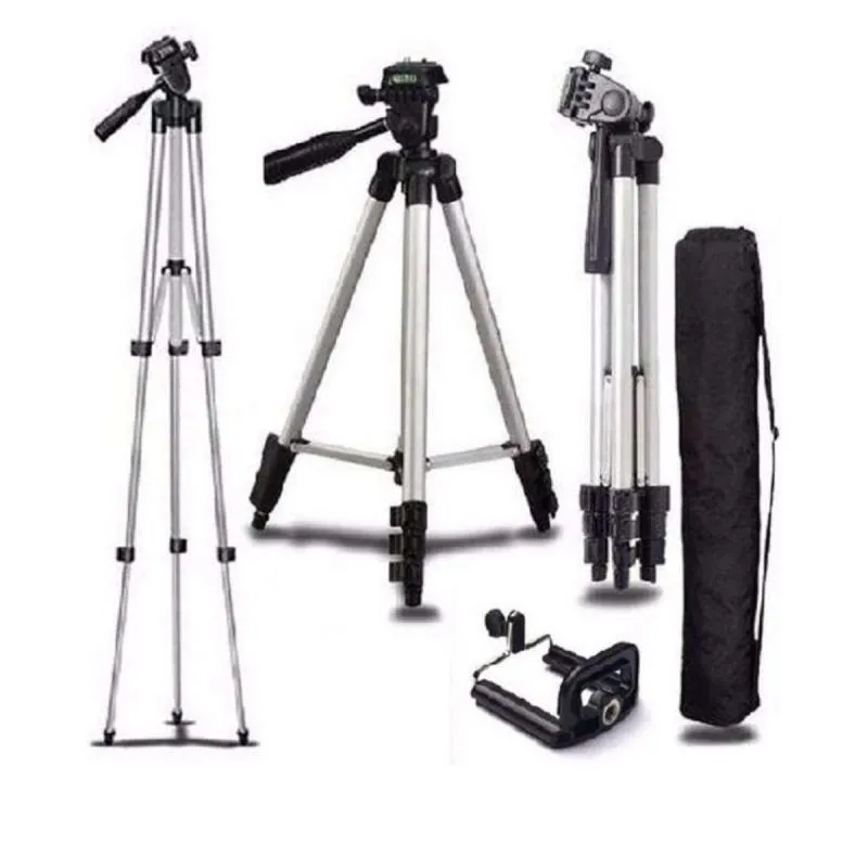 Original 3110 3120 Aluminum Portable Camera Tripod Stand Phone Tripod 3-Way  Head with Mobile Clip Mobile Phone Selfie Stand with Carrying Bag