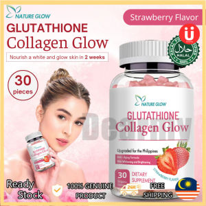 Ready Local Halal NATURE GLOW Glutathione Collagen Glow Anti-Aging Whitening Skin with Collagen Vitamin 60 Gummies Ready Stock