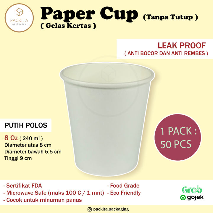 Paper hot cup / Gelas Kertas Tahan Panas Polos 8 Oz 240ml (50 pcs ...