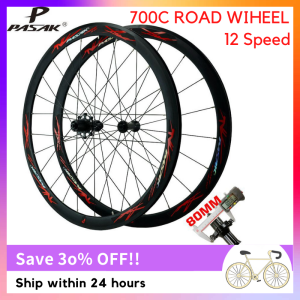 PASAK Road Bicycle 700C Wheelset 40MM V Brake Aluminum Alloy Wheels Front 20H Rear 24H 12Speed Straight Pull Rim 6 Claw 100 135