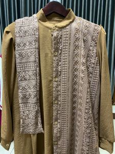 VANESSA SET LONG TUNIK KRINKLE MIX BROKAT PLUS IKAT PINGGANG VIRAL BISA COD