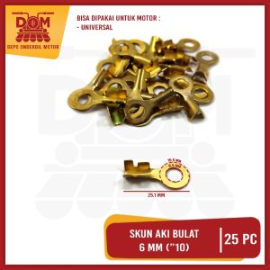 Skun Aki Bulat 6mm 10" Pak Isi 25 (PSP) Scun Sekun Klem Terminal Accu Soket Socket Ring