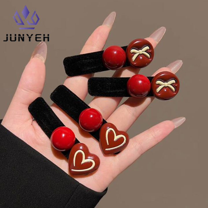 Red Heart Hair Clips Flocking Bangs Hairpin Women Duckbill Clip