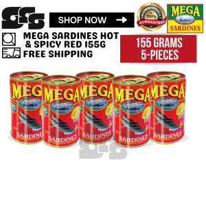 Mega Sardines Hot & Spicy Red Label 155g Easy Open Can – 5 Pieces Bundle (5x155g) Chili Tomato Sauce