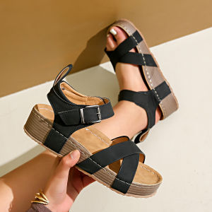 [Free Shipping] New Plus-Size Casual Flat Sandals With A Cross-Strap Design Perfect For Summer And Featuring An Open-Toe Style Roman-Style WomenS Shoes