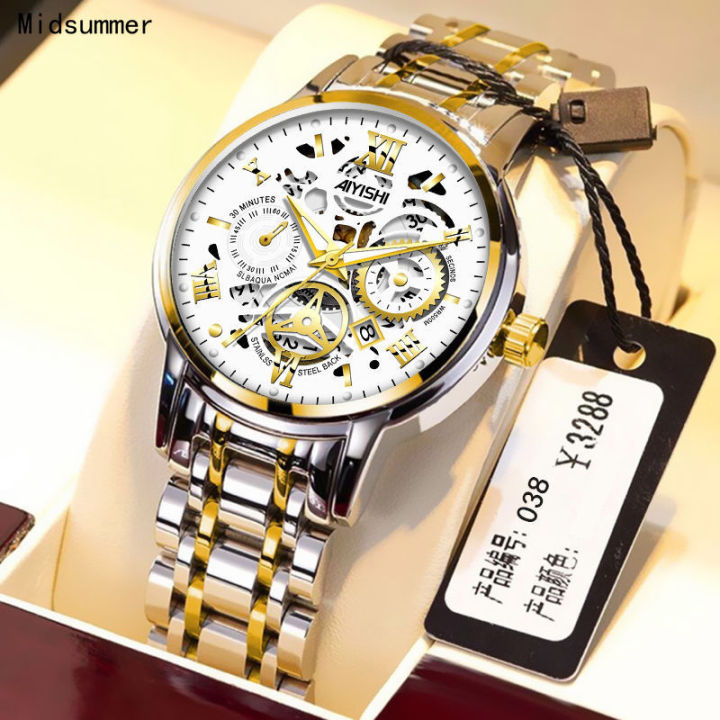 Midsummer 2021 Swiss Genuine Automatic Non Mechanical Watch Men s Luminous Calendar Waterproof Fine Steel Wrist Watch Lazada Singapore