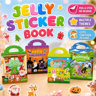 BUY 1 TAKE 3 Kids Reusable Jelly Sticker Book | No Residue Cartoon Holiday & Animal Theme Early Learning Educational Sticker Toy for Toddlers