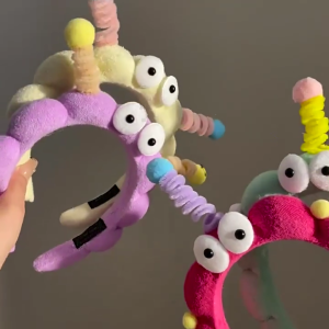 Cute Sponge Headband Twisted Funny Cartoon Plush Big Eye Mushroom Hairband Cute Head Wear Big Eyes Hair Hoop for Women