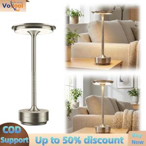 【Vodool Auto Center】 Rechargeable Metal Table Lamp with 3 Color Modes Portable LED Desk Lamp for Indoor Outdoor Restaurant Living Room Bedroom