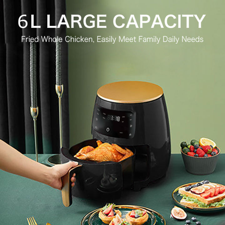 Air Fryer 6L, 1400W Large Capacity Digital Smart LCD Touch Control,  Non-Stick Easy Clean Oil Free Low Fat Cooking Fryer with Pressure  Accessories Set (Black) Kitchen Aid Healthy Cooker 空气炸锅机 Airfryer French