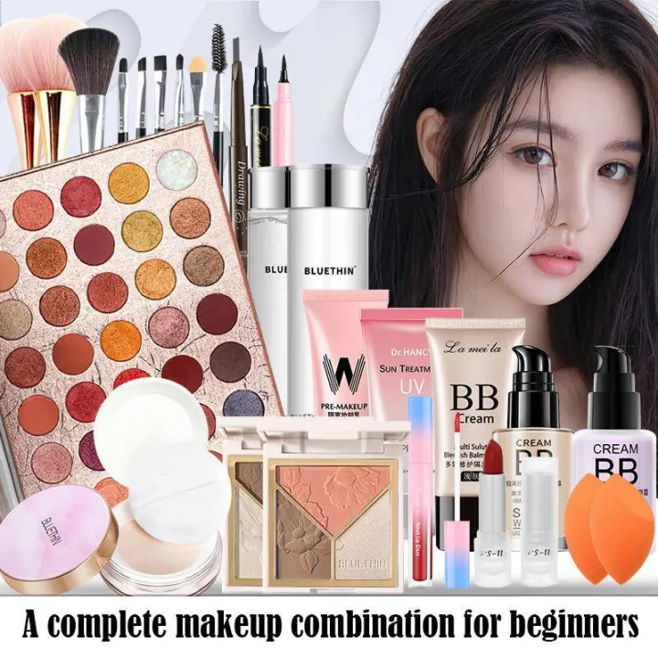 Make Up Set Matte Lipstick Full Cover Concealer Waterproof Mascara Eyeliner  Eyebrow Pen Makeup Cosmetics WITH ampao