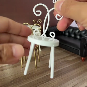 Elegant Iron Backrest Miniature Chair For Dollhouses Accessories Living Room Scene Display Craft Model Project Decoration