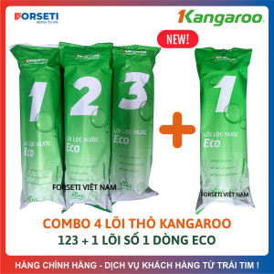Combo 4 Đến 5 Lõi Lọc Thô KANGAROO Gồm 1 Hoặc 2 Lõi Số 1 + 1 Bộ 123 Chính Hãng (2 Phân Loại) Thay Thế Được Cho Các Máy Lọc Nước RO Có 3 Cốc Lọc 10Inch