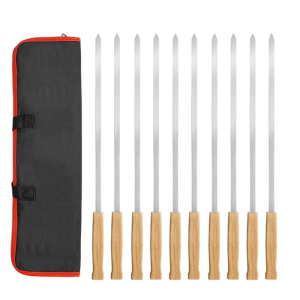 8Pcs Kebab Skewers BBQ Barbecue Skewers with Handle Stainless Steels Wide Flat Skewers Easy to Use