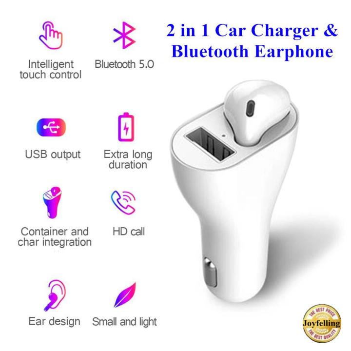 in Car Charger Kit Wireless Bluetooth Earphone Fast USB Port Car  Charger with Handfree Earbuds Headset for Right Ear with Mic Vehicle