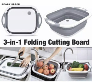 3-IN-1 Kitchen Foldable Cutting Board Sinks Drain Basket Chopping Board Tools [SG SELLER]