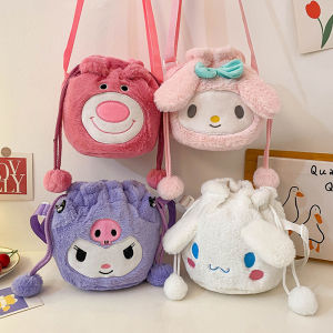 Kawaii Sanrio Bag Kuromi Plush Shoulder Bag My Melody Hello Kitty Cinnamoroll Bag Cartoon Plushies Handbag Women Storage Bag