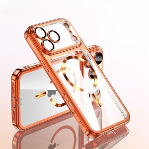 With Dust Plug Soft Plating for Magsafe Case for iPhone 17 Pro Max 17Pro iPhone 15 16 Pro Max 16Pro Transparent Shockproof Cover