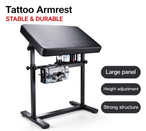 【High Quality】Height Adjustable Tattoo Workstation Table Salon Tray Cart Tattoo Armrest with Storage Tray Heavy Duty Tattoo Arm Rest Bracket Station for Tattoo Artist Tattoo Studio Salon Supplies