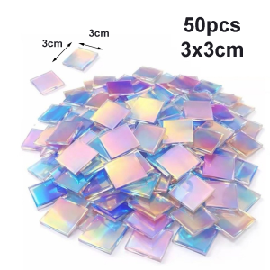GURUNGMANI 50pcs Rainbow Iridescent Mosaic Tiles Acrylic Dual Tone Surface Holographic Mosaic Pieces Iridescent Finish Mosaic Squares Mosaic Art