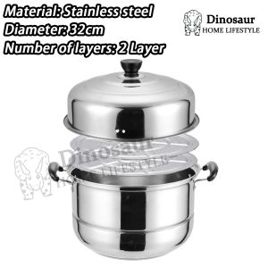 🇸🇬 ReadyStock - 2 Tiers / 3 Tiers Stainless Steel Steamer Soup Pot 28cm with Lid / double handle stockpot