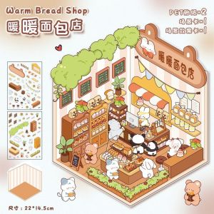 3D Miniature Scene Sticker Building Scene Background Cartoon PET Stickers
