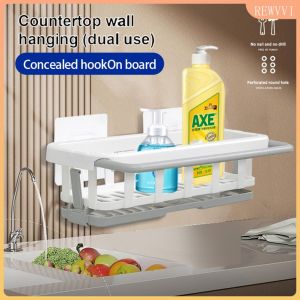 Multifunctional Kitchen Sink Organizer Bathroom Storage Sponge Shelf Drain Dry Towel Holder Rack Plastic Dish Washing Cloth Holder Wall Hanging Rewvvi