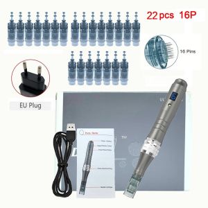 Professional Microneedling Pen with 22 Cartridges Digital Display 6 Speed Levels Adjustable Needle Depth for Skin Rejuvenation Acne Scars and Wrinkles
