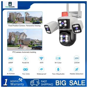 Vortex 12MP CCTV Wireless Connection  Three lens Three screen16MP 10X optical zoom safety camera used for home human tracking IP66 outdoor waterproof night vision IP camera with motion tracking