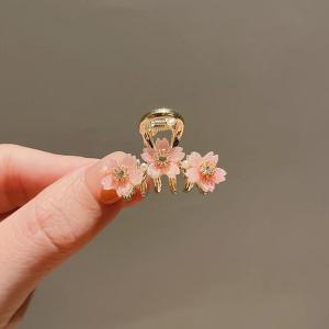 Pearl Rhinestone Sakura Hairpin Women Exquisite Bangs Side Small Size Shark Clip Girls Spring and Summer Hair Clip Headwear