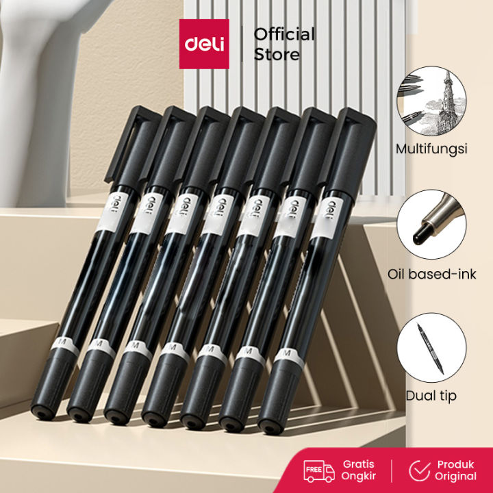Deli Permanent Marker / Spidol Permanen Double Tip Dapat Menulis Disegala Permukaan 6823