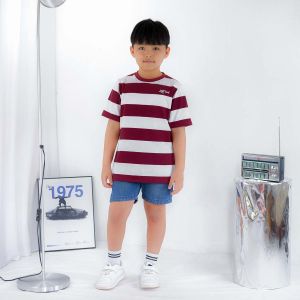 Lily And Clark Kaos Anak Laki-Laki Warna Burgundy Keren Stripe KLC110