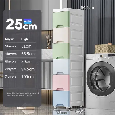 Locker Drawer Cabinet 18/25cm Wide Gap Storage Cabinet Slim Drawer White Cabinet With Wheels Space Savers Cracked Storage Box Wardrobes 5/6/7Layer Kitchen Storage Gap Plastic Drawer Cabinet Bathroom Cabinet