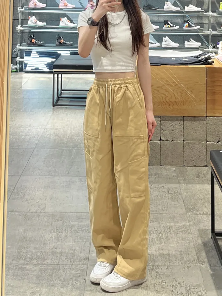 Plus Sze 21-37 baggy Pants Women Korean High Waist Khaki Cargo