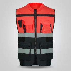 Multi-pockets High Visibility Zipper Front Safety Vest with Reflective Strips Bicycle and Motorcycle Riding Multipurpose