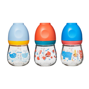 Cartoon Glass Baby Bottle 150ml for Newborns Wide Neck Design Heat Resistant with Anti Colic Nipple Feature