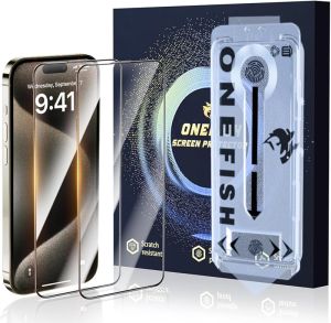 OneFish Full Edge Coverage Tempered Glass Screen Protector for IPhone 16 Pro 6.3 inch 2 Pack Edge Reinforcement Self-Aligning Installation Case Friendly HD Screen Protectors