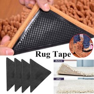 4PCS Carpet Anti-Slip Patch Self-Adhesive Rugs Corners Pad Gripper Reusable Washable Carpet Patch Fixed Gripper Curling Home Floor Rug Anti-skid Rubber Mat