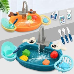 W21Childrens Play Kitchen Toys Water Pretend Play House Kids Can Drain Wash Basin Sink Kids Kitchen Set Toy for Boys Girls Gifts