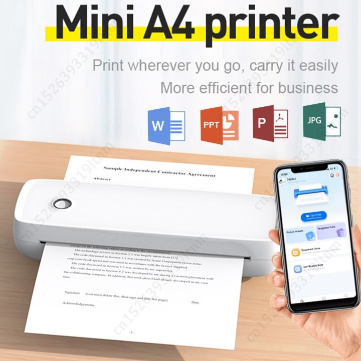 A4 Portable Thermal Printer A4 Thermal Paper Photo Inkless Bluetooth Wireless Mobile Travel