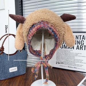 Lông cừu dễ thương tai mũ dệt kim cho phụ nữ mùa đông bảo vệ tai ấm áp Mũ Beanie trùm đầu che Mũ Mũ Balaclava