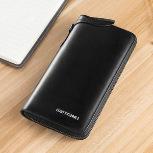 MISTLETOE Travel Large Capacity Men Wallet Card Holder Genuine Leather Long Wallet Zipper Phone Clutch Bag for Men