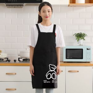 CHENJIE Apron For Cooking Oil-proof PVC Apron With Pockets Waterproof Kitchen Apron Cooking Accessories Little Bear Pattern Cooking Apron Kitchen
